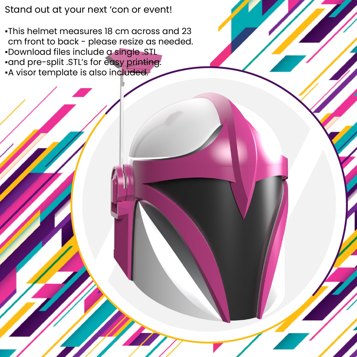 Pink Power Ranger inspired Mandalorian Helmet - STL digital file